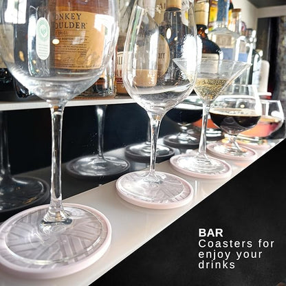 Silicone Drinks Coasters Set of 6 - with Smart, Modern Groove Patterns & Gold Holder Protecs Your cofee Table from Condensation Cups, muggs Home, Office, bar Decor - Lavander White
