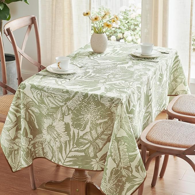 jinchan Green Tropical Floral Linen Rectangle Table Cloth 50x84 | - Image 2