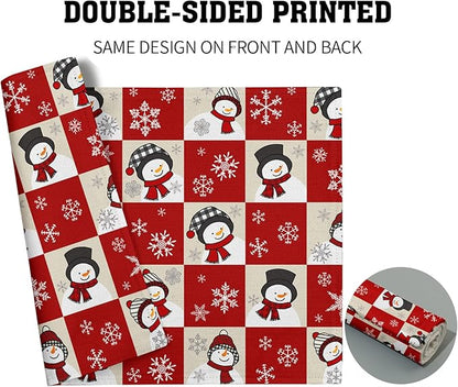Winter Placemats Set of 4 - Cute Snowflake Snowman Place Mats 12x18 Table Mats Red Beige Buffalo Plaid Kitchen Mats for Party Dining Table