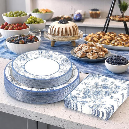 150PCS Blue and White Floral Party Supplies - Image 7