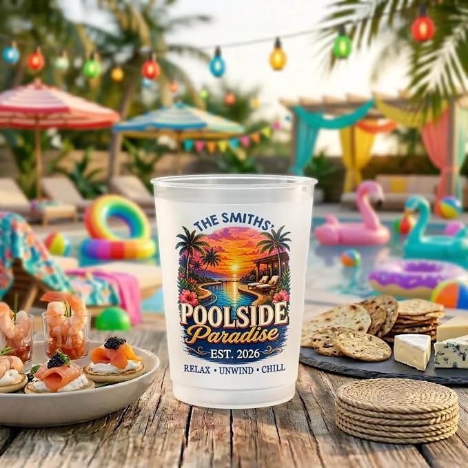 Personalized Poolside Party Cups, Reusable Plastic Cups | Summer Vacation And - Image 2