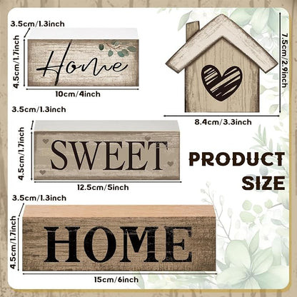 Moucuny 4 Pcs Farmhouse Table Decor Rustic Home Sweet Home Tiered Tray - Image 7