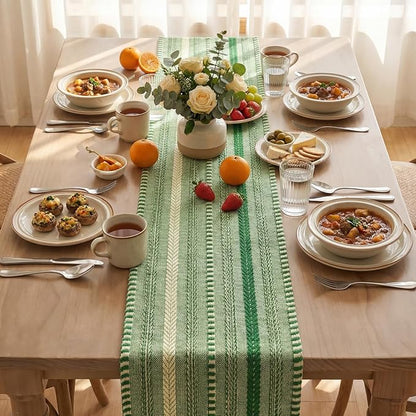 Artoid Mode Emerald Farmhouse Stripe Braided Table Runner 12x72 Inch | Holiday - Image 3