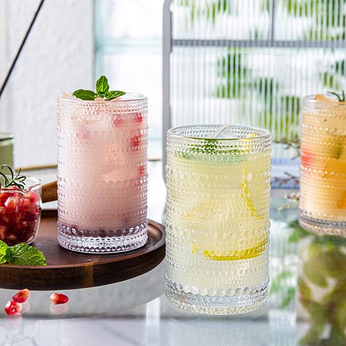 Hobnail Drinking Glasses Set of 4, Art Deco Vintage Glassware, 12 oz Tall - Image 5