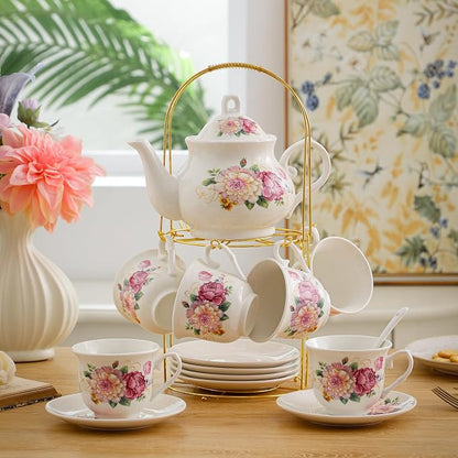20-Pieces Porcelain Tea Sets For Women, Tea Set For Adult - Image 5