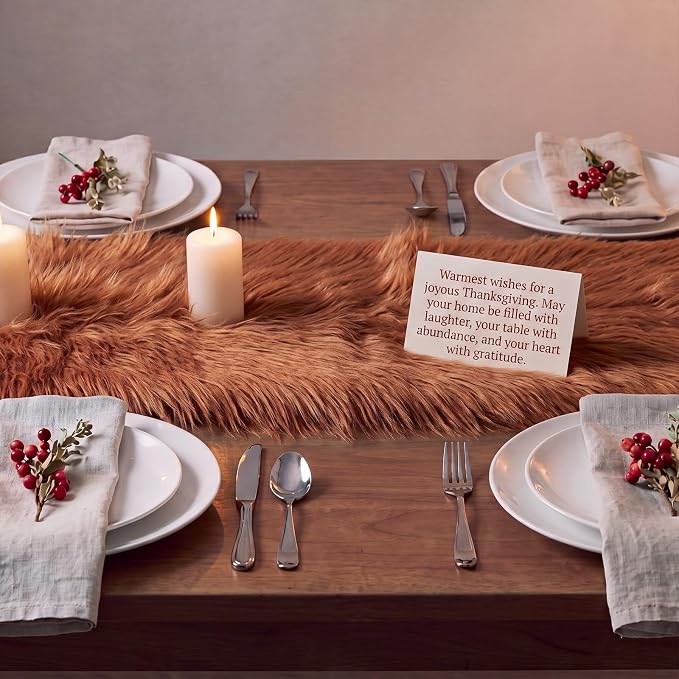 Irenare Fall Thanksgiving Table Runner Terracotta Decor Small Luxury Faux Fur - Image 7