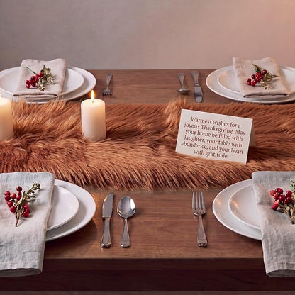 Irenare Fall Thanksgiving Table Runner Terracotta Decor Small Luxury Faux Fur - Image 7