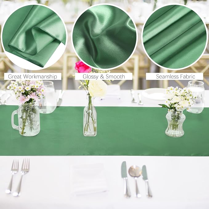 Aneco 4 Pack Satin Table Runner 12 x 108 Inch Gradient Sage Green Long Bright - Image 3