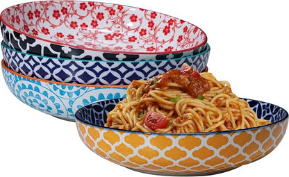 LEHAHA Porcelain Pasta Bowls, 32oz Ceramic Dinneware Dinner Bowls Set of 4 by LEHAHA