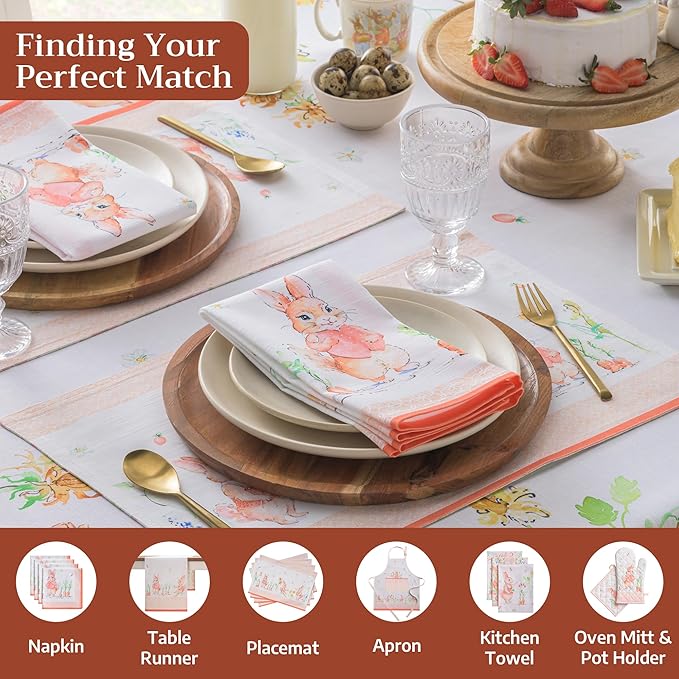 Maison d' Hermine Table Cloth Square Table 100% Cotton 60 x 60 Inches Tablecloth Reusable Decorative for Dining Room Farmhouse Home Valentines Day Decorations Spring Summer - Bunny Party