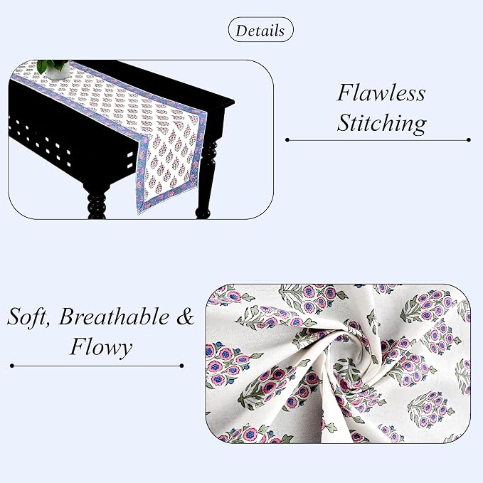 Rudy Blue Hand Block Print 100% Cotton Reusable Table Runner 16" X 106" Inches - Image 3