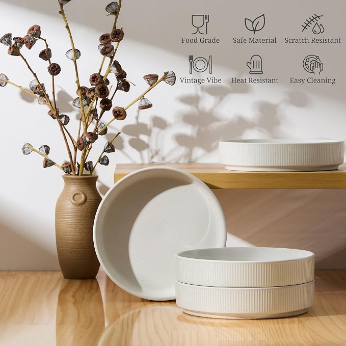 E-far Pasta Bowls Set of 4, 35oz Large Salad Bowl Plate - Image 5