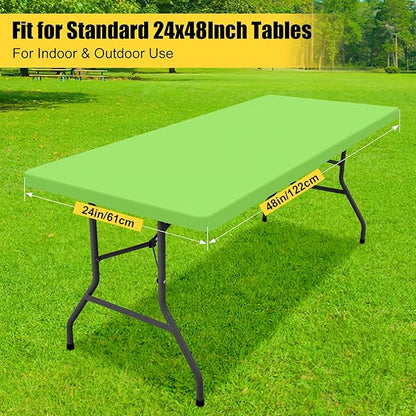 Smiry Rectangle Tablecloth, Elastic Fitted Flannel Backed Vinyl Tablecloths for 4ft Folding Tables, Waterproof Wipeable Table Covers for Indoor, Outdoor, Picnic and Camping (Lime Green, 24"x48")