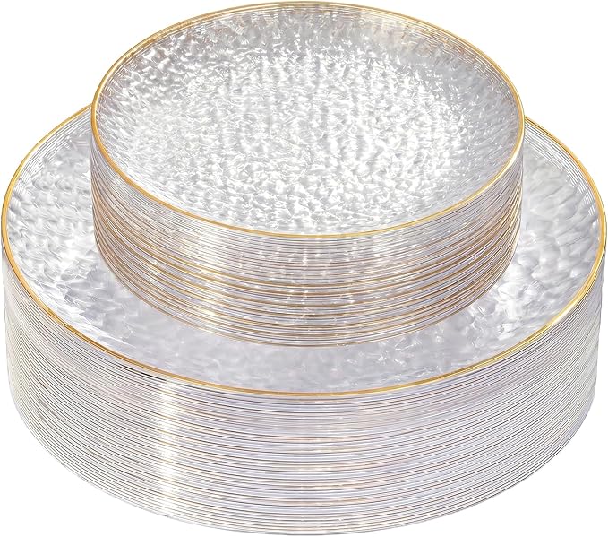 Rubtlamp 60Pcs Clear Plastic Plates, Heavy-duty Gold Plates, Hammered Party by Rubtlamp