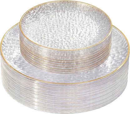 Rubtlamp 60Pcs Clear Plastic Plates, Heavy-duty Gold Plates, Hammered Party by Rubtlamp