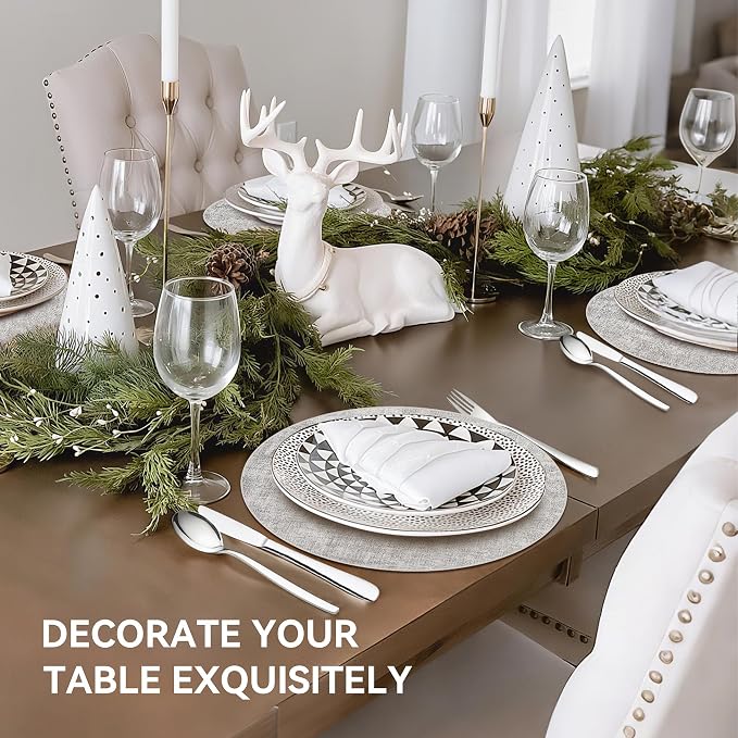 13" Round Placemats Set of 4, Reversible Faux Leather Heat Resistant Table Mats - Image 6