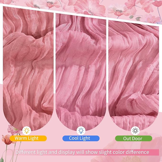 Showgeous 4 Pack Dusty Rose Cheesecloth Table Runner, 17 x 108 Inches | Boho - Image 7