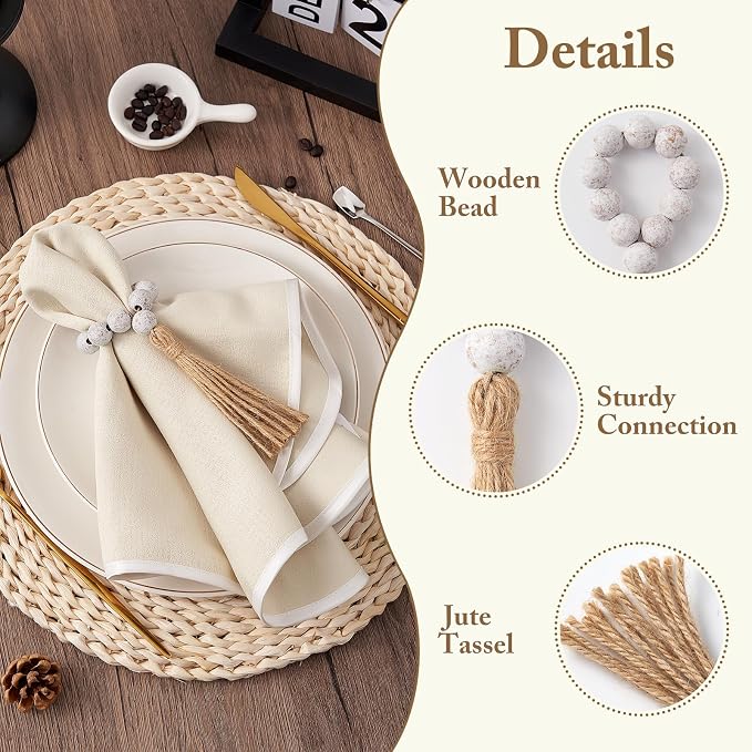 APTWOW Napkin Rings Set of 12, Wooden Napkin Rings - Image 5