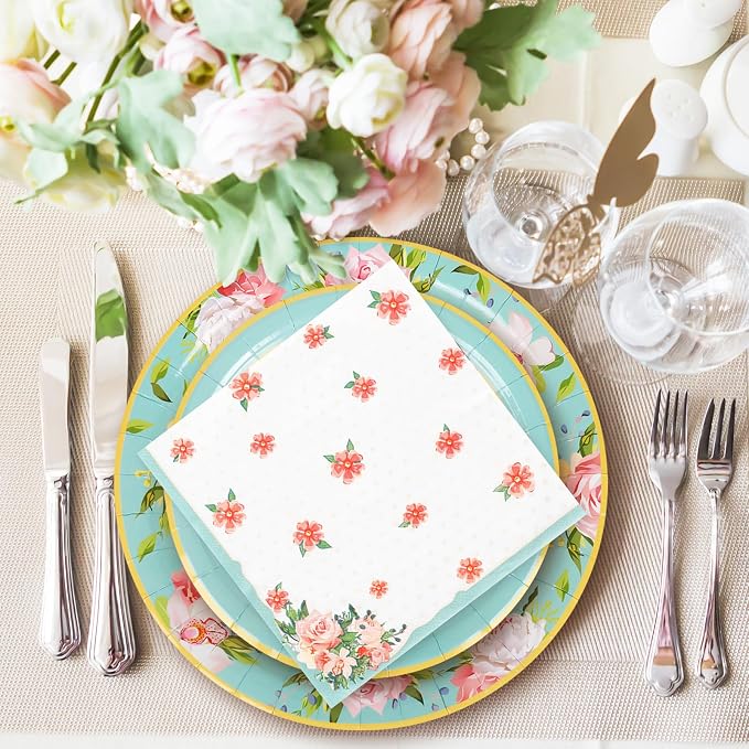 Whaline Tea Party Tableware Supplies Serves 24 Floral Tea Party Disposable - Image 6
