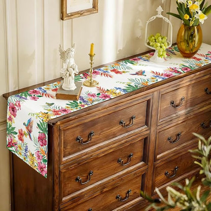 Summer Tropical Floral Table Runner Spring Butterfly Burlap Table Runners - Image 5