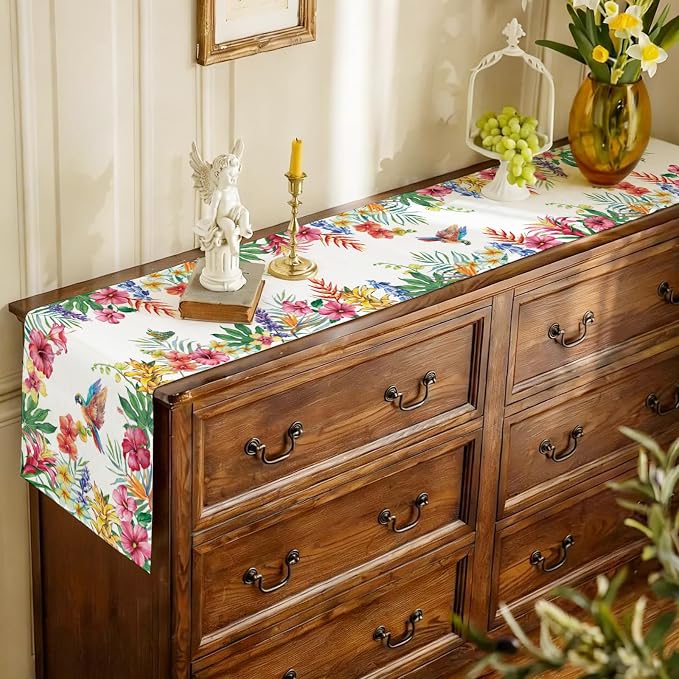 Summer Tropical Floral Table Runner Spring Butterfly Burlap Table Runners - Image 5