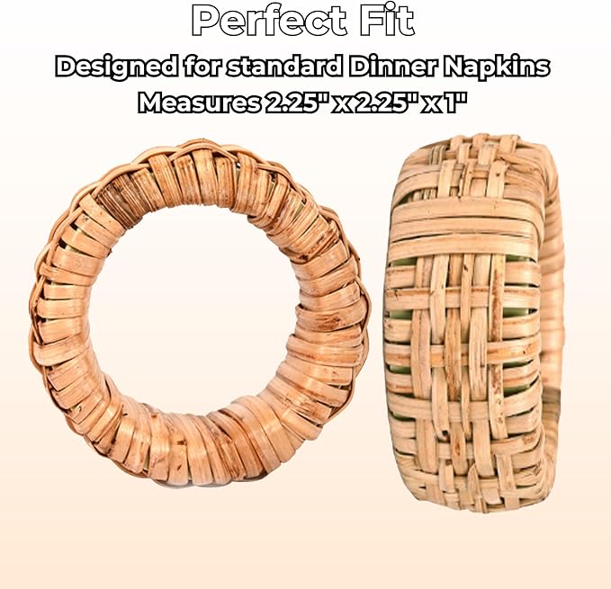 Braided Rattan Napkin Rings, Tan Brown | Woven rattan, napkin holders bulk - Image 4