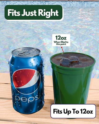 PartyPrints 10 Pack Small 10 to 12 oz Kelly Green Reusable Blank Plastic Cups - Image 2