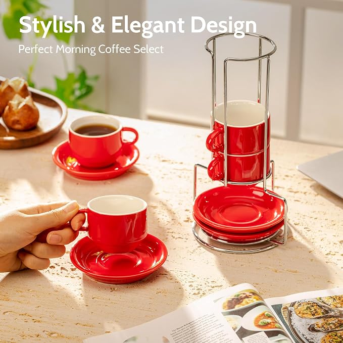 Sweese 4 Ounce Porcelain Stackable Espresso Cups - Image 3