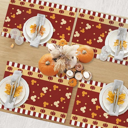 Seliem Red Fall Placemats Set of 4, Autumn Pumpkin Polka Dot Dining Table | - Image 7