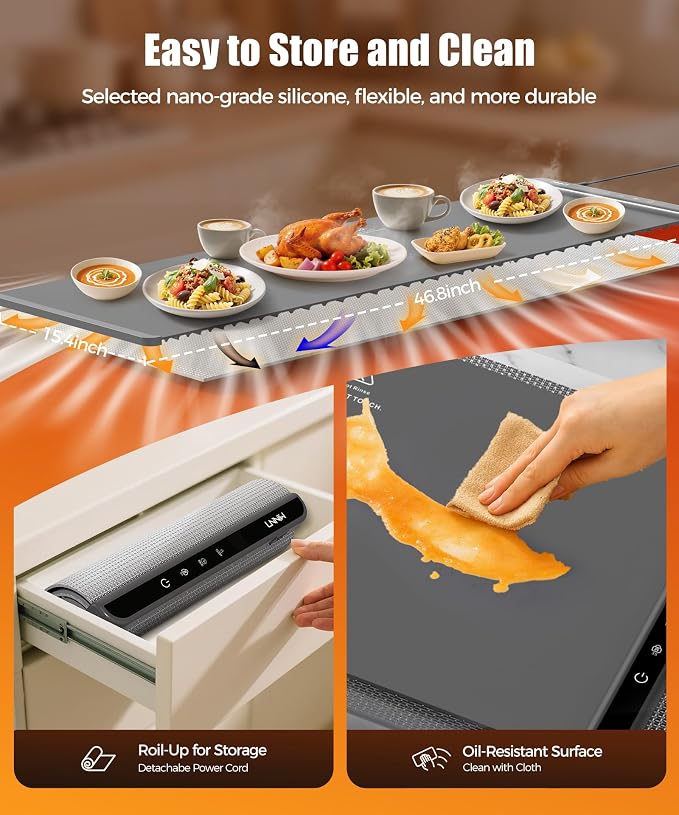 Warming Mat for Food, 46x15 Inch, Dark Grey, Fast Heat, Child Lock | Includes - Image 5