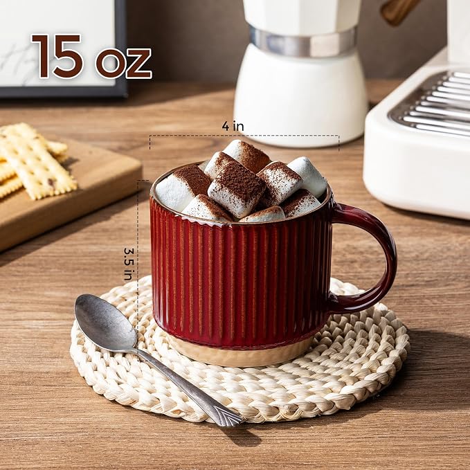 GBhome 15 OZ Stackable Coffee Mugs Set of 4, Ceramic Coffee Cups Set | 4 - Image 2