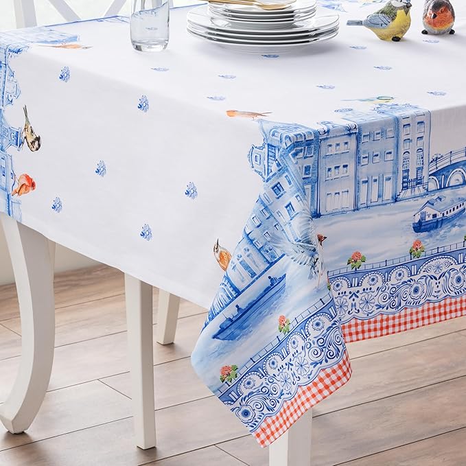 Maison d' Hermine Table Cloth Rectangle Table 100% Cotton 70 x 108 Inches Tablecloth Reusable Decorative for Dining Room Farmhouse Home Valentines Day Decorations Spring Summer - Amsterdam Canals