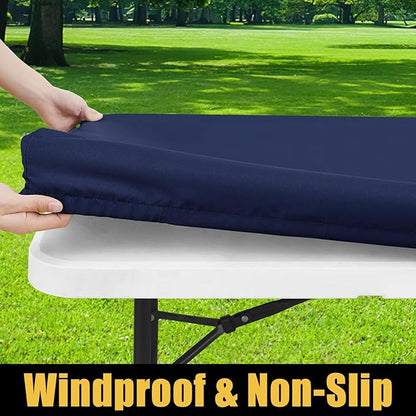 Smiry Rectangle Picnic Table Cloth, Waterproof Elastic Fitted Tablecloths for 6 Foot Tables, Washable Polyester Table Cover for Camping, Indoor and Outdoor (Navy, 36"x72")