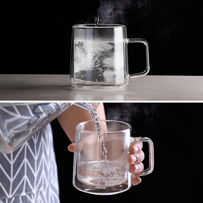 CNGLASS 12oz Glass Coffee Mugs, Double Wall Insulated Glass Cups - Image 6