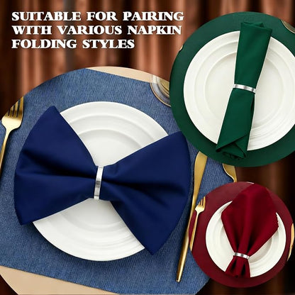 200 Pcs Silver Napkin Rings Bulk, Exquisite Round Napkin Ring Buckles, Suitable - Image 2