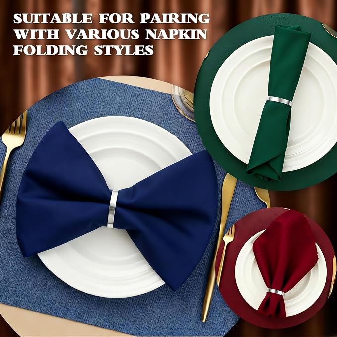 100 Pcs Silver Napkin Rings Bulk, Exquisite Round Napkin Ring Buckles, Suitable - Image 2