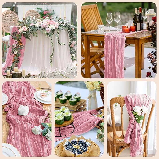 Cheesecloth Table Runner 10FT Pink Boho Gauze Rustic Sheer Table Runners | - Image 7