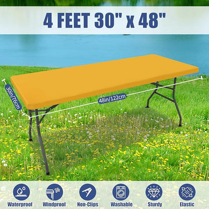 Spandex 4 Foot Rectangle Table Cloth 2 Pack, Elastic Fitted Tablecloths for Picnic, Stretch Washable Patio Table Cover for Outdoor, Camping, Banquet and Parties (Mustard Yellow, 30"x48")