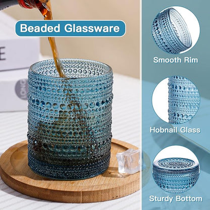 JOVGANK Blue Vintage Hobnail Drinking Glasses Set of 6, Embossed Water Tumbler - Image 4