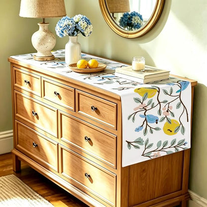 Embroidered Table Runner 14x72 Inch, 3D Textured Lemon Floral Canvas Dresser - Image 9