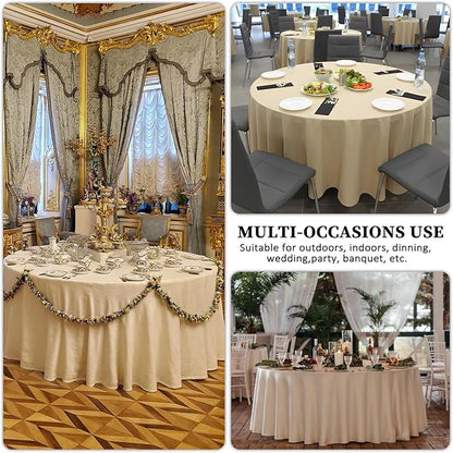 8 Pack Beige Round Tablecloth 120 Inch Beige Table Cloth Stain and Wrinkle Resistant Round Beige Tablecloths Reusable and Washable Polyester Fabric Table Covers for Buffet Wedding Party and Banquet
