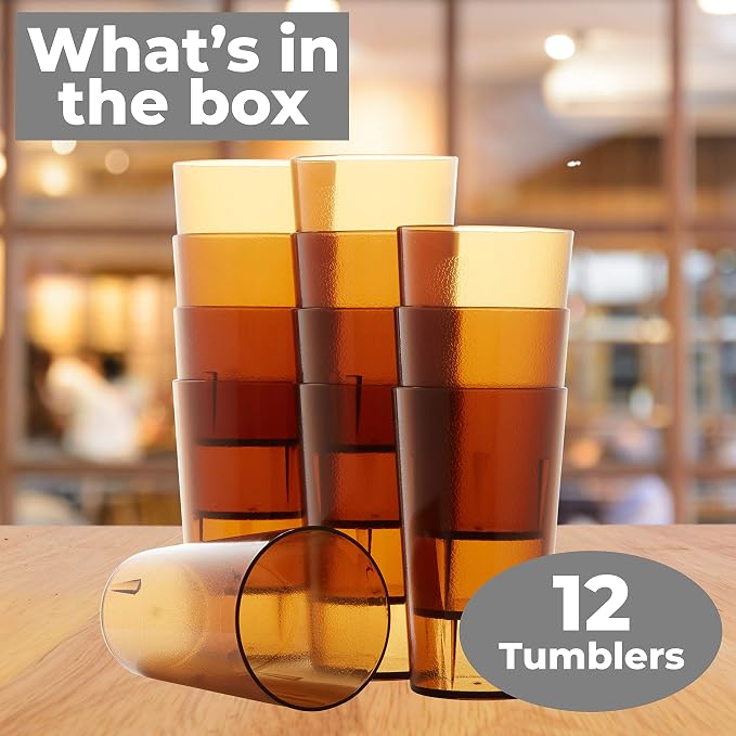 Restaurant Grade, BPA-Free 12oz Amber Plastic Cups 12pk. Super Durable - Image 8