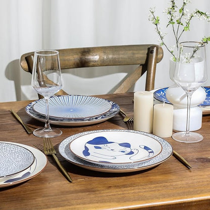 Selamica 8 Inch Ceramic Dessert Plates, Appetizer Plates for Serving Snacks Pasta, Microwave Dishwasher Safe, Set of 6, Blue