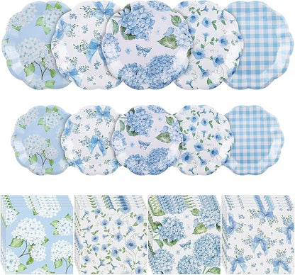 NatNarr 50 Set Floral Plates and Napkins Hydrangea Party Decor | 9" Hydrangea by NatNarr