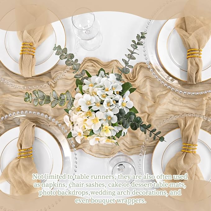 8 Pack Beige Table Runner 17 x 108inch Cheesecloth Table Runner Boho Gauze - Image 7