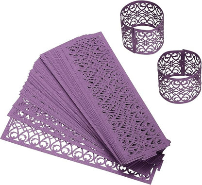 uxcell 100Pcs Napkin Rings Laser Cut Foil Paper, Napkin Holder Hollow Napkin Bands for Weddings Party Serviette Table Decoration Restaurant (Dark Purple, 5.3 x 1.6)