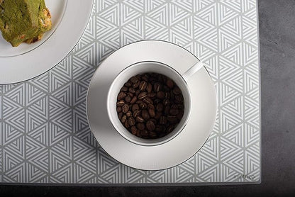 Mintrico placemat for Dining Table Set of 2 Silicone Heat Resistant Non Slip (2, White Triangle) …