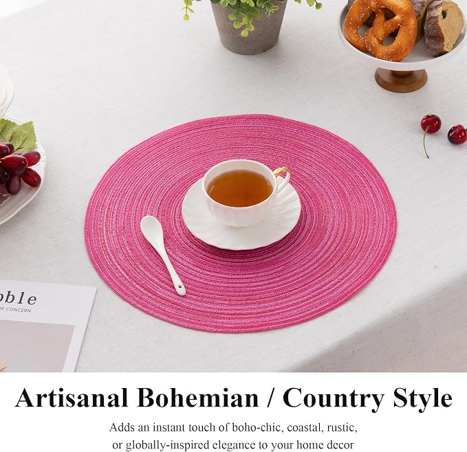 SHACOS Round Placemats Set of 4 Round Table Placemats Braided Cotton Place Mats - Image 4