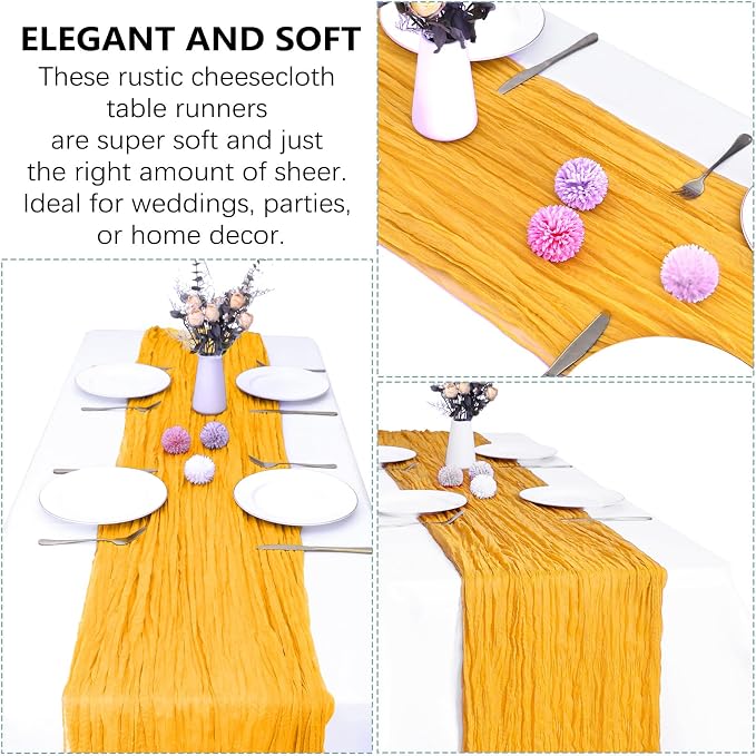 6 Pack Gold Cheesecloth Table Runner 35 x 120 Inch | Boho Gauze Fabric - Image 5