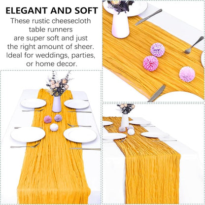 6 Pack Gold Cheesecloth Table Runner 35 x 120 Inch | Boho Gauze Fabric - Image 5